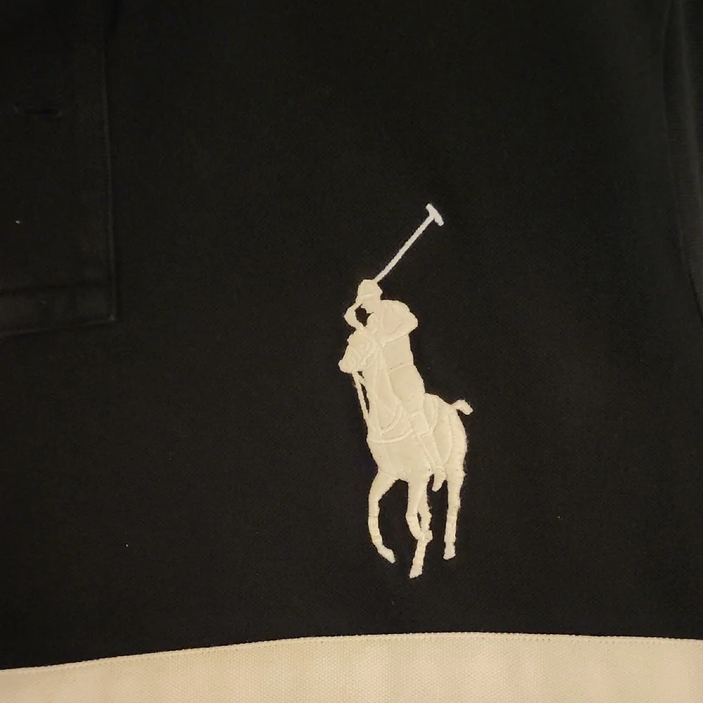 Ralph Lauren Black Polo Shirt with White Stripes - Picture 4 of 4